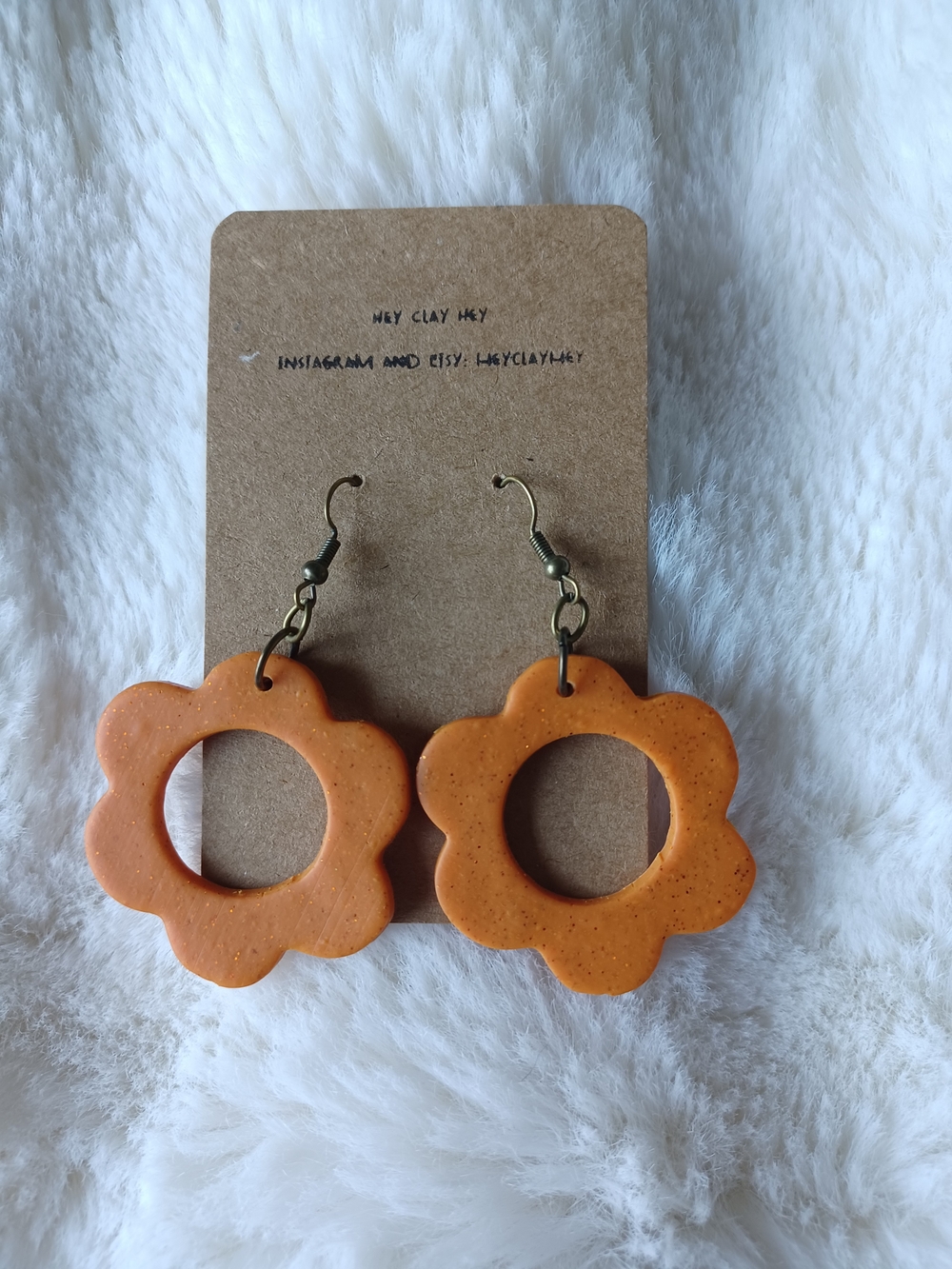 Orange Flower Hoop Earrings